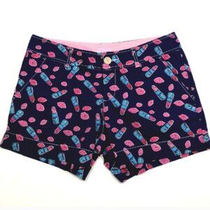 Lilly Pulitzer Callahan Gimme Kiss Lipstick Print Shorts Navy Blue Pink NWOT 12